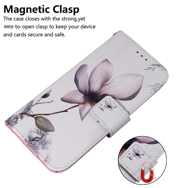 Wallet Phone Case for Motorola Moto E13 4G Pattern Printing Anti-Drop Leather Cover - Pink Flower