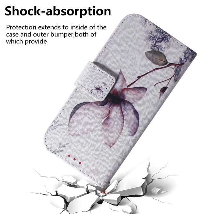 Wallet Phone Case for Motorola Moto E13 4G Pattern Printing Anti-Drop Leather Cover - Pink Flower