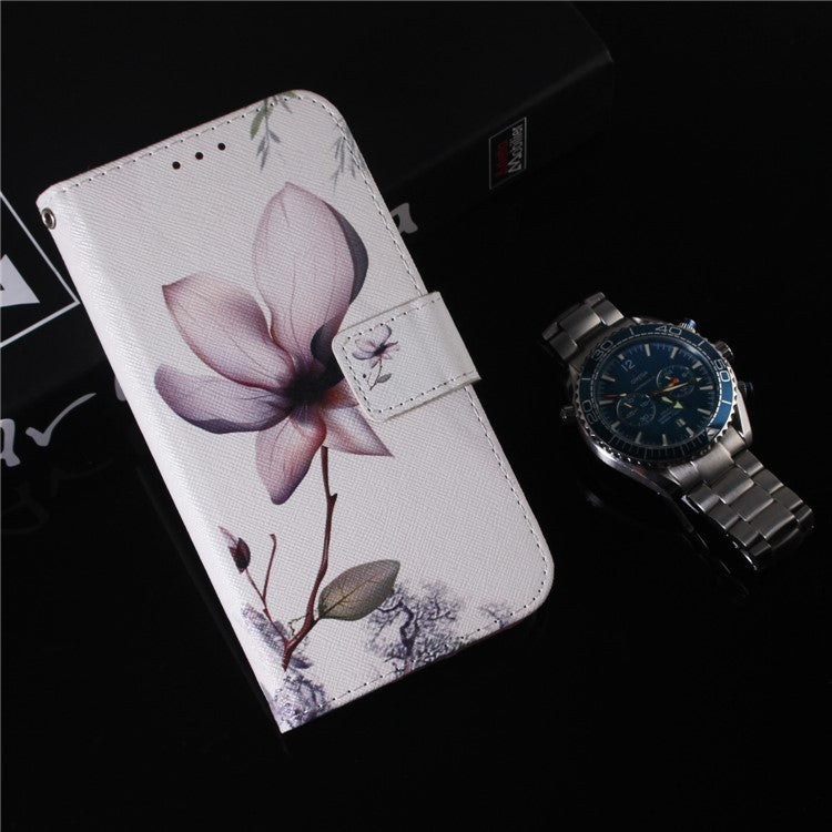 Wallet Phone Case for Motorola Moto E13 4G Pattern Printing Anti-Drop Leather Cover - Pink Flower