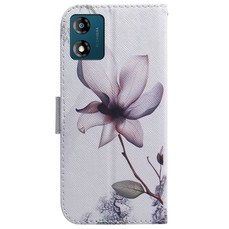 Wallet Phone Case for Motorola Moto E13 4G Pattern Printing Anti-Drop Leather Cover - Pink Flower