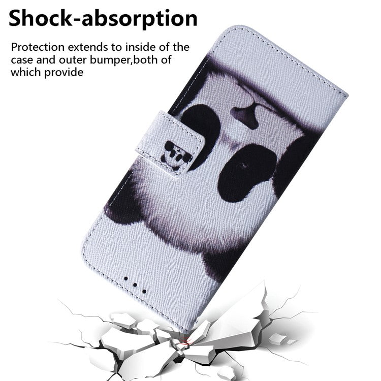 Wallet Phone Case for Motorola Moto E13 4G Pattern Printing Anti-Drop Leather Cover - Panda