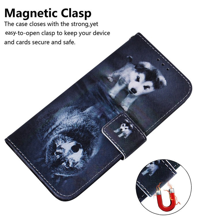 Wallet Phone Case for Motorola Moto E13 4G Pattern Printing Anti-Drop Leather Cover - Dog and Wolf
