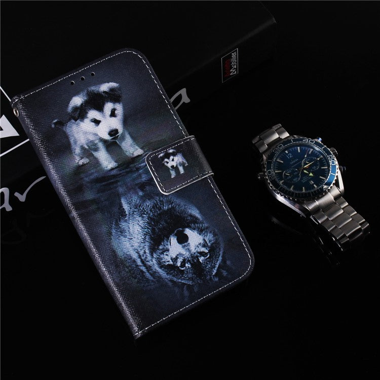 Wallet Phone Case for Motorola Moto E13 4G Pattern Printing Anti-Drop Leather Cover - Dog and Wolf