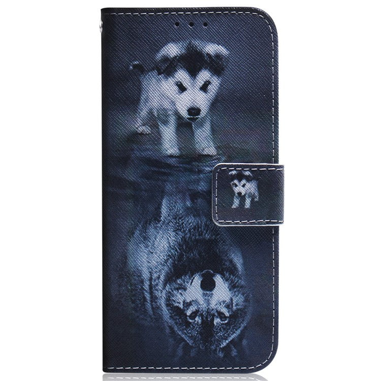 Wallet Phone Case for Motorola Moto E13 4G Pattern Printing Anti-Drop Leather Cover - Dog and Wolf