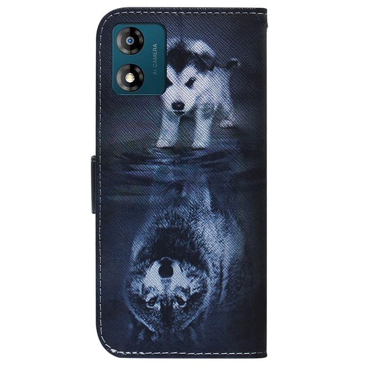 Wallet Phone Case for Motorola Moto E13 4G Pattern Printing Anti-Drop Leather Cover - Dog and Wolf