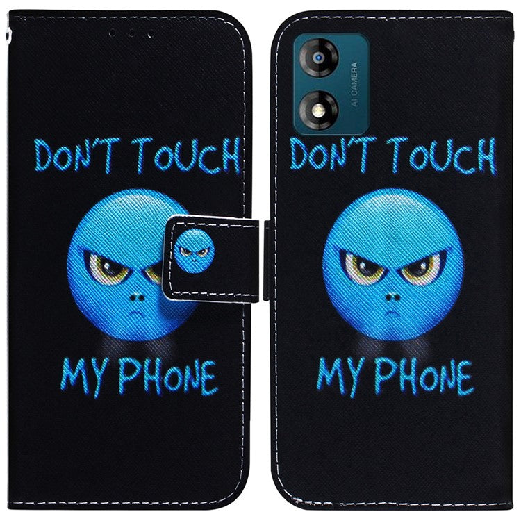 Wallet Phone Case for Motorola Moto E13 4G Pattern Printing Anti-Drop Leather Cover - Don't Touch My Phone