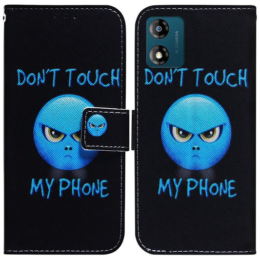 Wallet Phone Case for Motorola Moto E13 4G Pattern Printing Anti-Drop Leather Cover - Don't Touch My Phone