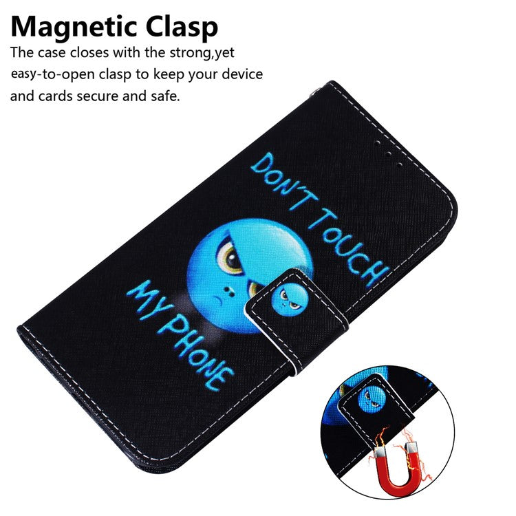 Wallet Phone Case for Motorola Moto E13 4G Pattern Printing Anti-Drop Leather Cover - Don't Touch My Phone