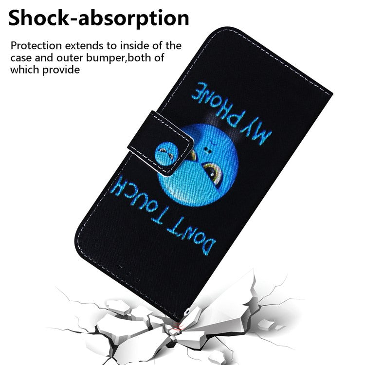 Wallet Phone Case for Motorola Moto E13 4G Pattern Printing Anti-Drop Leather Cover - Don't Touch My Phone
