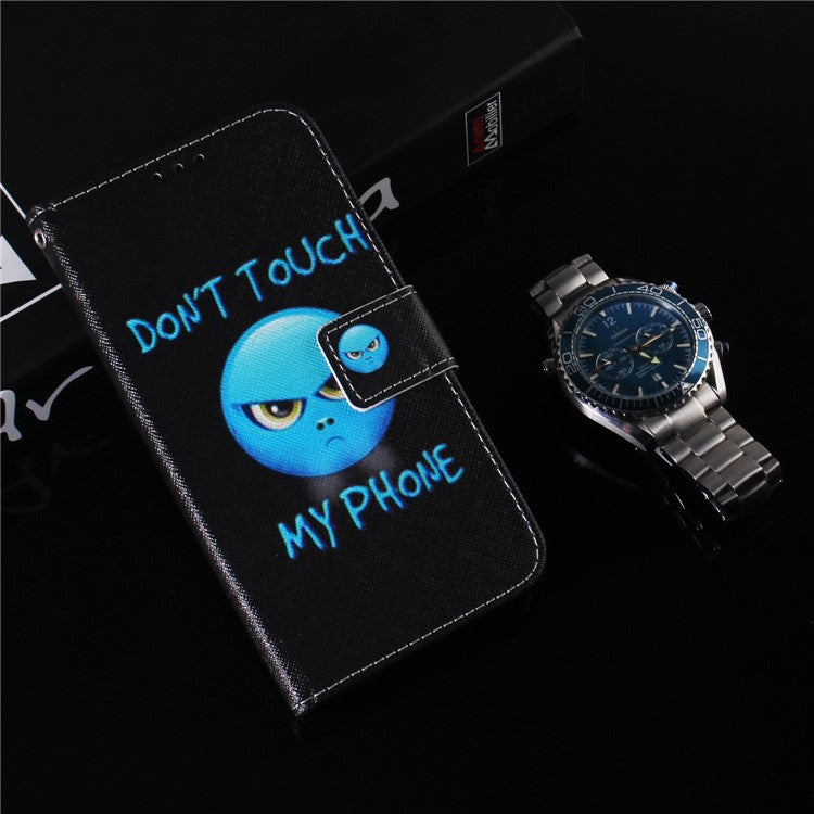 Wallet Phone Case for Motorola Moto E13 4G Pattern Printing Anti-Drop Leather Cover - Don't Touch My Phone