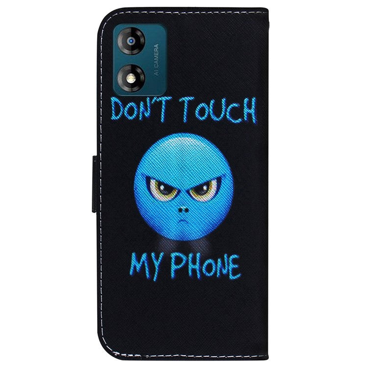 Wallet Phone Case for Motorola Moto E13 4G Pattern Printing Anti-Drop Leather Cover - Don't Touch My Phone
