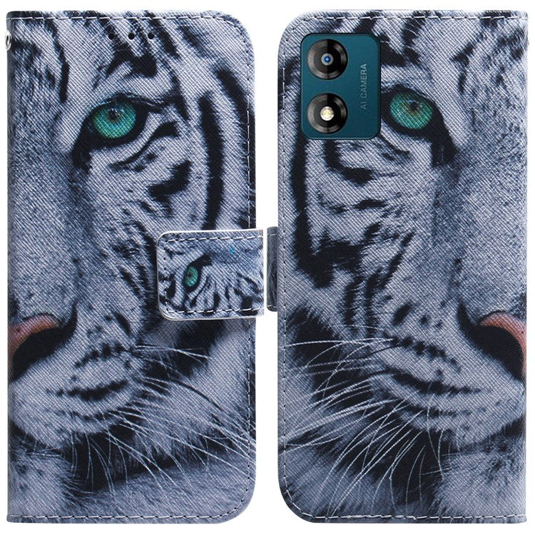 Wallet Phone Case for Motorola Moto E13 4G Pattern Printing Anti-Drop Leather Cover - Tiger Head