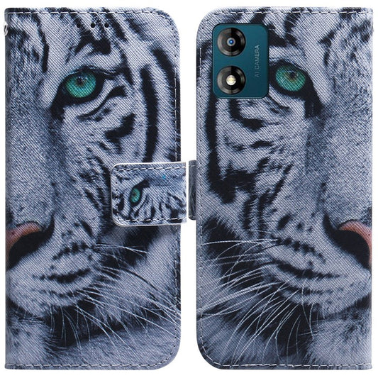 Wallet Phone Case for Motorola Moto E13 4G Pattern Printing Anti-Drop Leather Cover - Tiger Head
