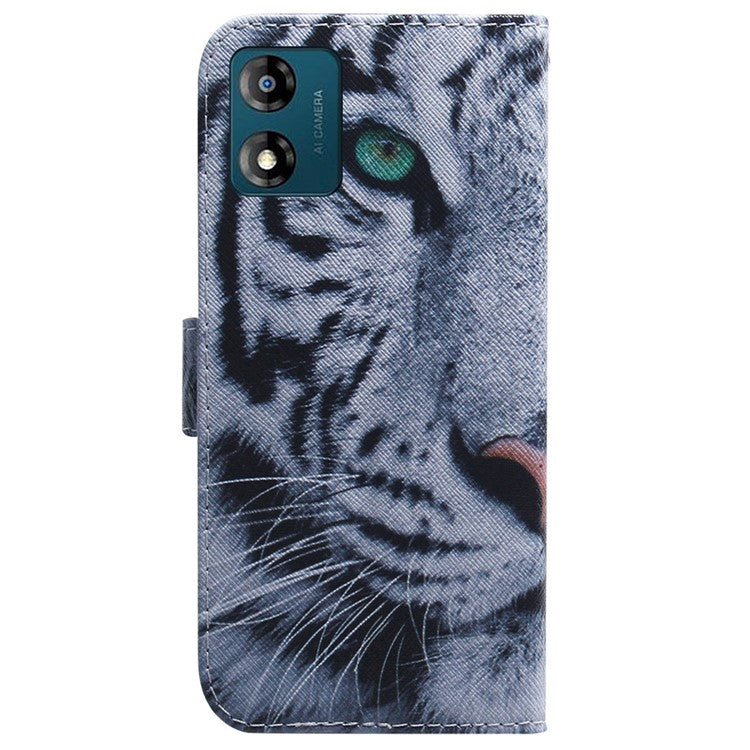 Wallet Phone Case for Motorola Moto E13 4G Pattern Printing Anti-Drop Leather Cover - Tiger Head