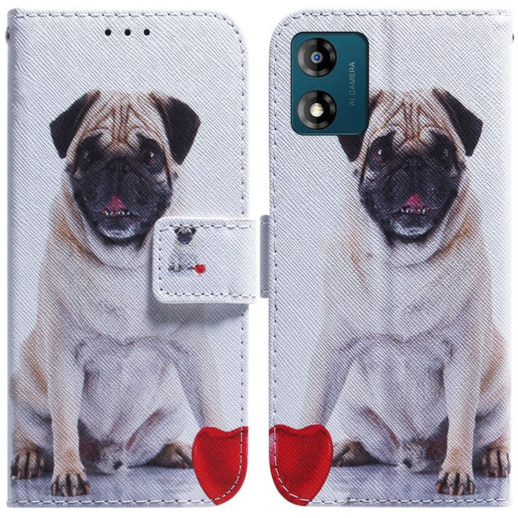 Wallet Phone Case for Motorola Moto E13 4G Pattern Printing Anti-Drop Leather Cover - Pug
