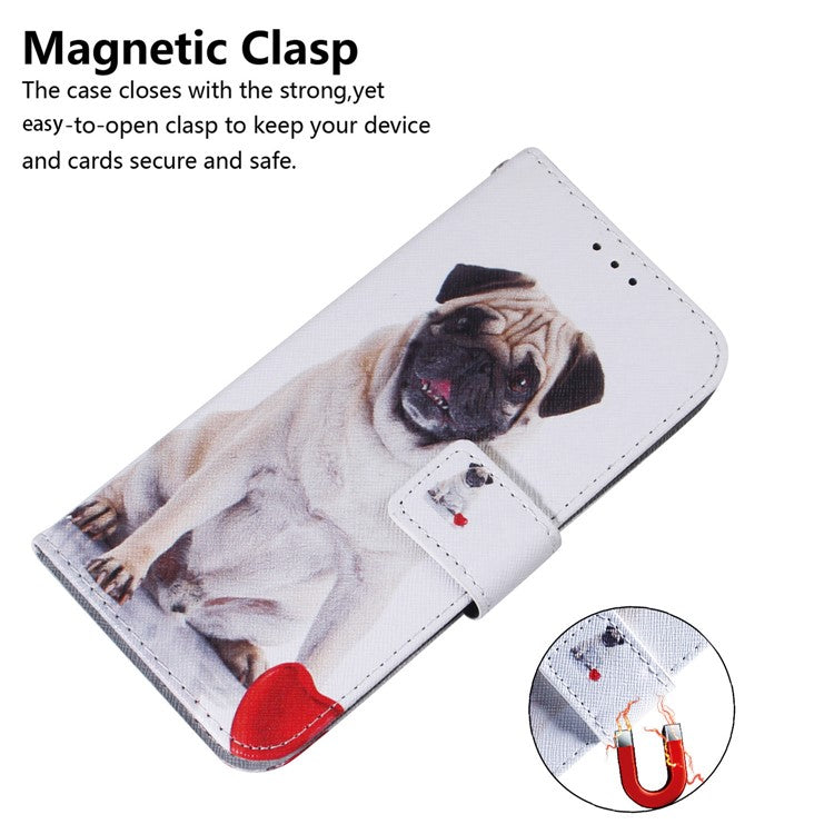 Wallet Phone Case for Motorola Moto E13 4G Pattern Printing Anti-Drop Leather Cover - Pug