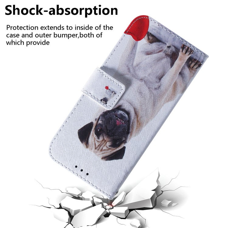 Wallet Phone Case for Motorola Moto E13 4G Pattern Printing Anti-Drop Leather Cover - Pug
