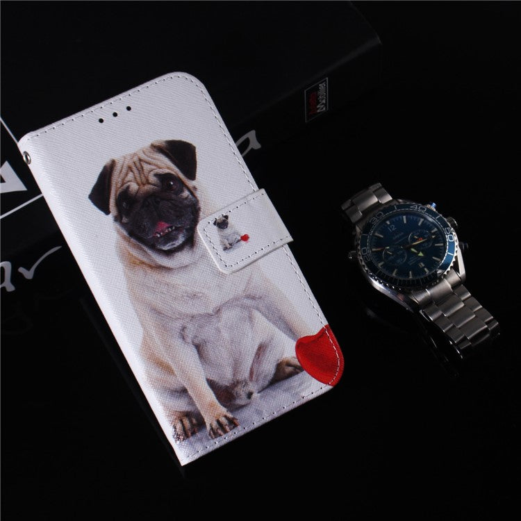 Wallet Phone Case for Motorola Moto E13 4G Pattern Printing Anti-Drop Leather Cover - Pug