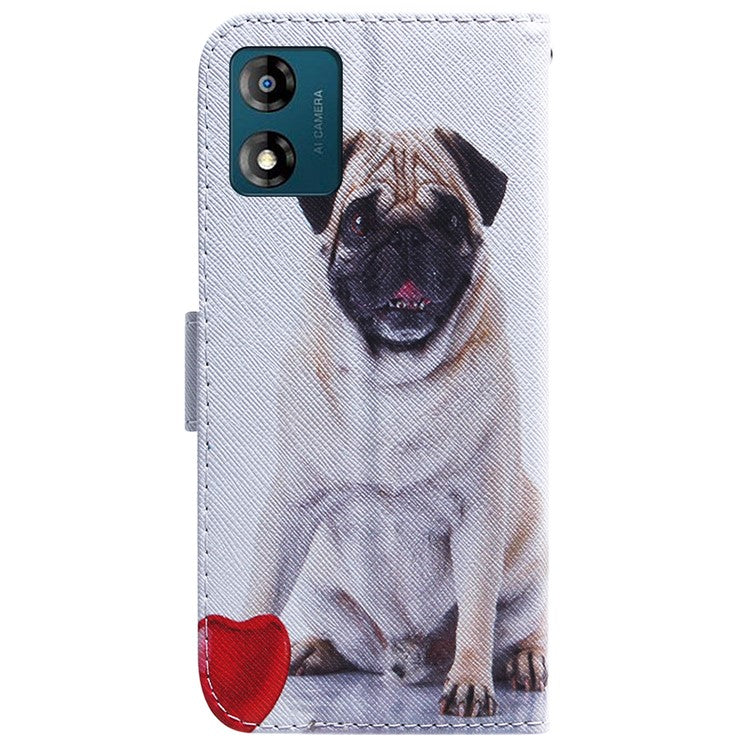 Wallet Phone Case for Motorola Moto E13 4G Pattern Printing Anti-Drop Leather Cover - Pug