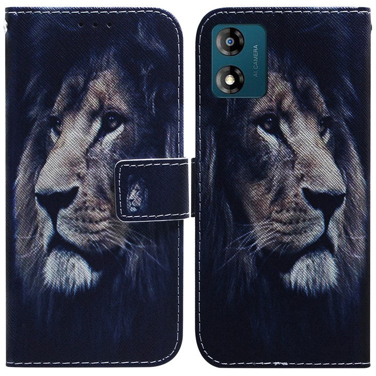 Wallet Phone Case for Motorola Moto E13 4G Pattern Printing Anti-Drop Leather Cover - Lion