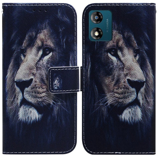 Wallet Phone Case for Motorola Moto E13 4G Pattern Printing Anti-Drop Leather Cover - Lion
