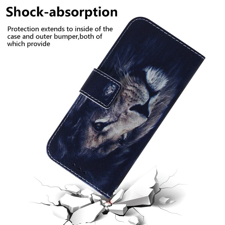 Wallet Phone Case for Motorola Moto E13 4G Pattern Printing Anti-Drop Leather Cover - Lion