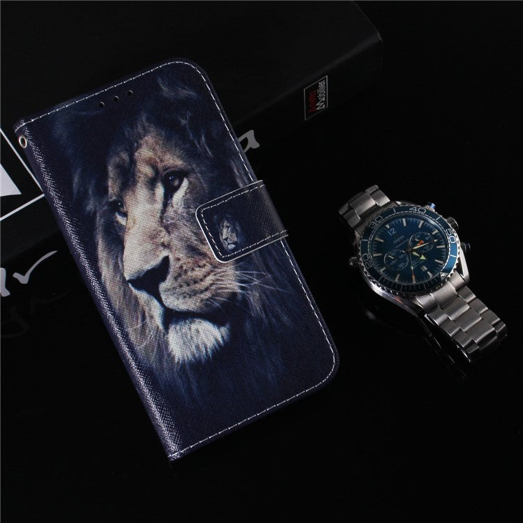 Wallet Phone Case for Motorola Moto E13 4G Pattern Printing Anti-Drop Leather Cover - Lion