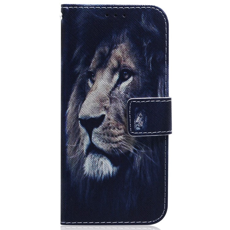 Wallet Phone Case for Motorola Moto E13 4G Pattern Printing Anti-Drop Leather Cover - Lion