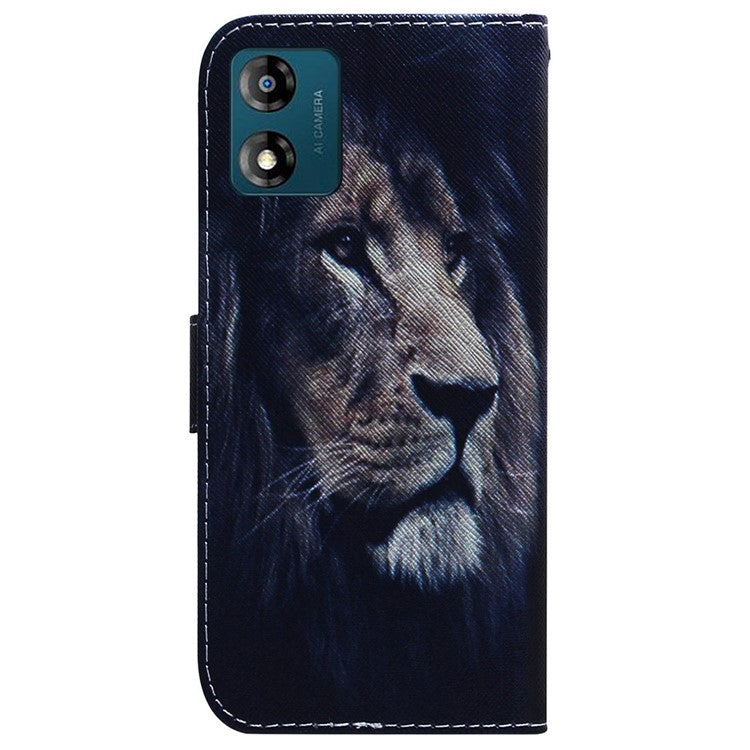 Wallet Phone Case for Motorola Moto E13 4G Pattern Printing Anti-Drop Leather Cover - Lion