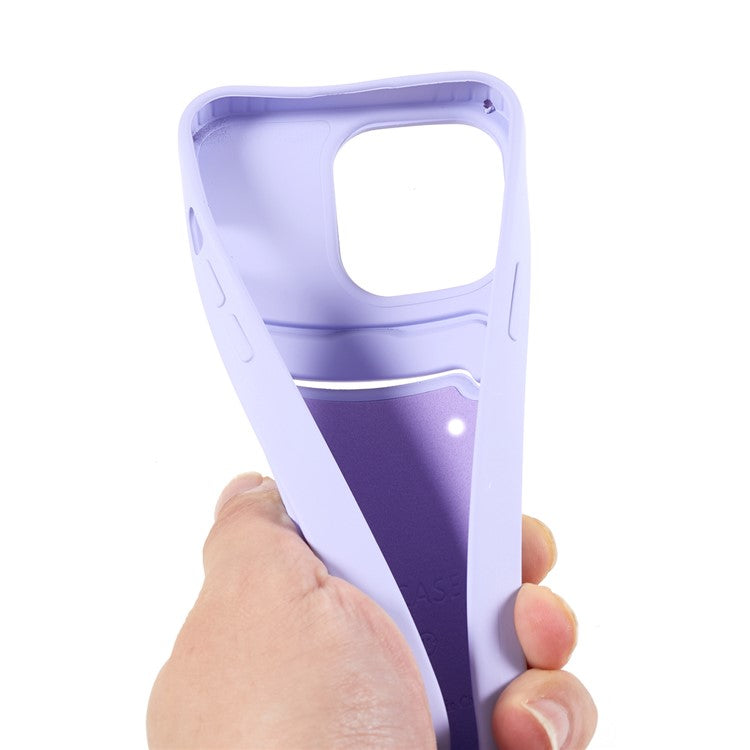 Phone Case for iPhone 14 Pro Liquid Silicone Cover Anti-Scratch Shockproof Case with Card Slot, Strap - Purple