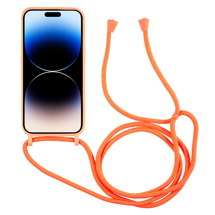 Phone Case for iPhone 14 Pro Liquid Silicone Cover Anti-Scratch Shockproof Case with Card Slot, Strap - Orange