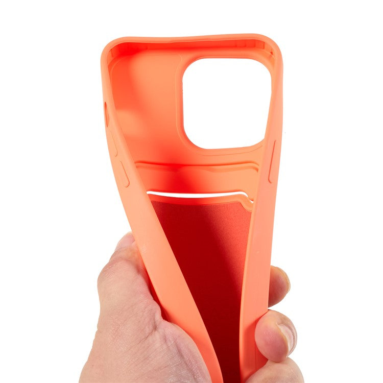 Phone Case for iPhone 14 Pro Liquid Silicone Cover Anti-Scratch Shockproof Case with Card Slot, Strap - Orange