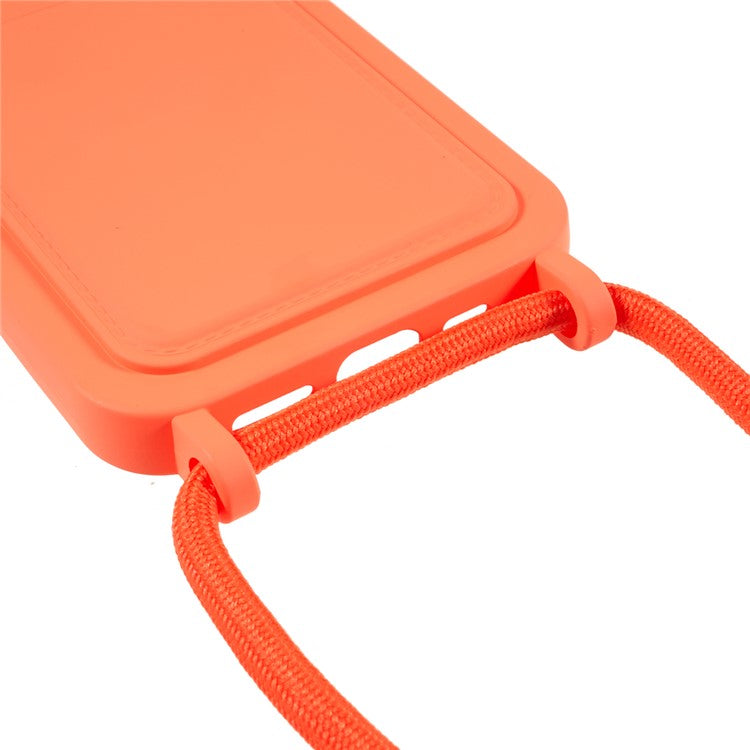 Phone Case for iPhone 14 Pro Liquid Silicone Cover Anti-Scratch Shockproof Case with Card Slot, Strap - Orange