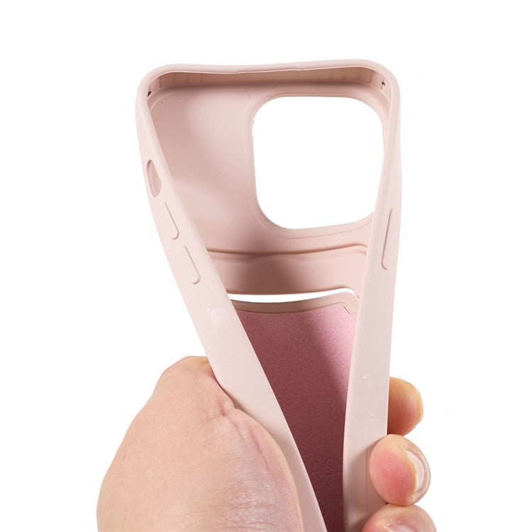 Shockproof Case for iPhone 14 Pro Max Liquid Silicone Cover Anti-Drop Phone Case with Card Slot, Strap - Pink