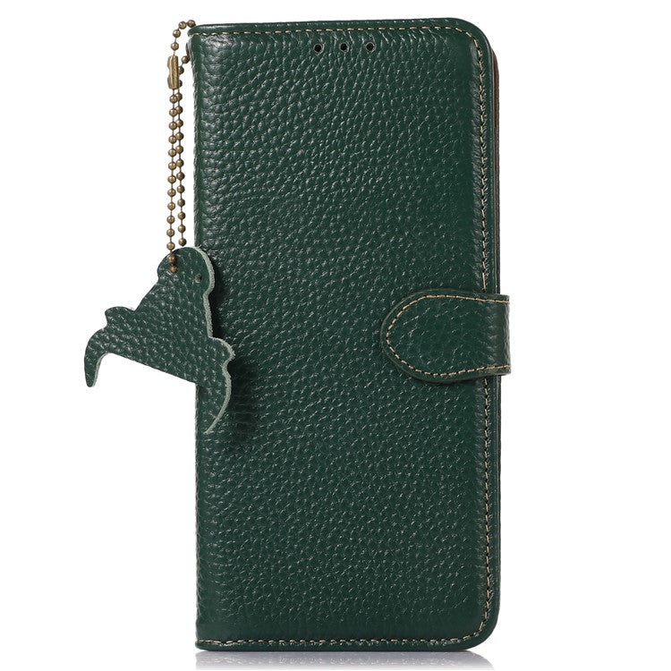 For Honor X9a 5G / Magic5 Lite 5G / X40 5G Genuine Cow Leather Cover Litchi Texture RFID Blocking Stand Wallet Case - Green