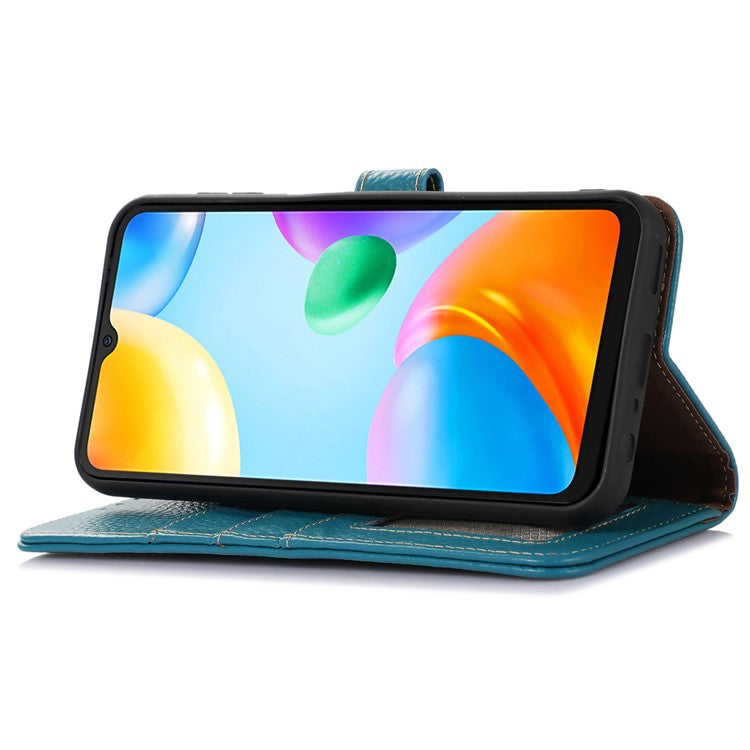 For Honor X9a 5G / Magic5 Lite 5G / X40 5G Genuine Cow Leather Cover Litchi Texture RFID Blocking Stand Wallet Case - Blue
