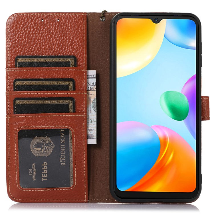 For Honor X9a 5G / Magic5 Lite 5G / X40 5G Genuine Cow Leather Cover Litchi Texture RFID Blocking Stand Wallet Case - Brown
