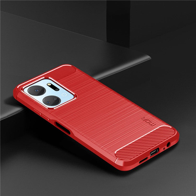 MOFI JK TPU Series-1 TPU Cover for Honor X7a 5G / Play 40 Plus 5G Carbon Fiber Brushed Phone Shell - Red