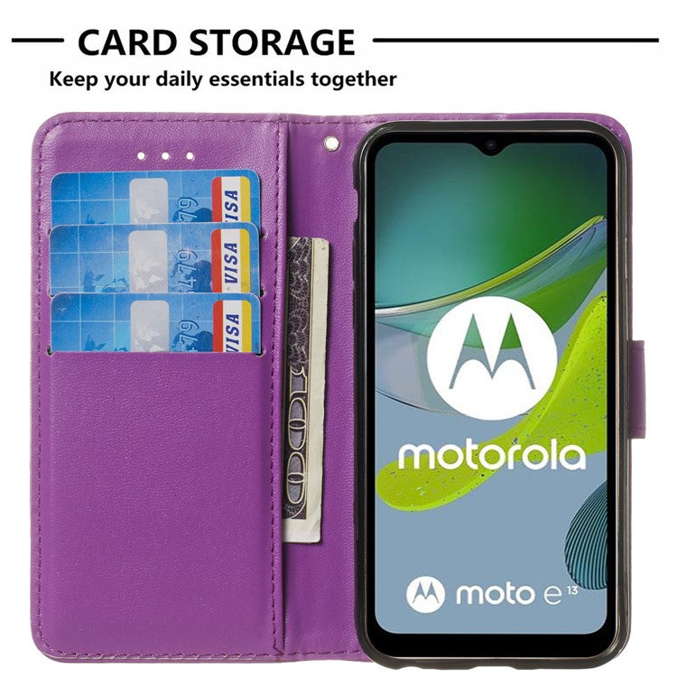 B40 For Motorola Moto E13 4G Wallet Smartphone Case Stand Phone Cover PU Leather+TPU Phone Shell - Purple
