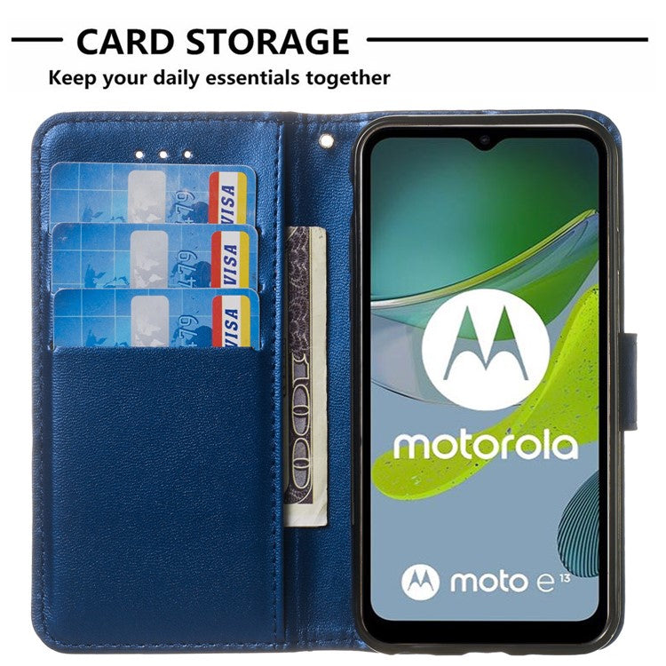 B40 For Motorola Moto E13 4G Wallet Smartphone Case Stand Phone Cover PU Leather+TPU Phone Shell - Blue