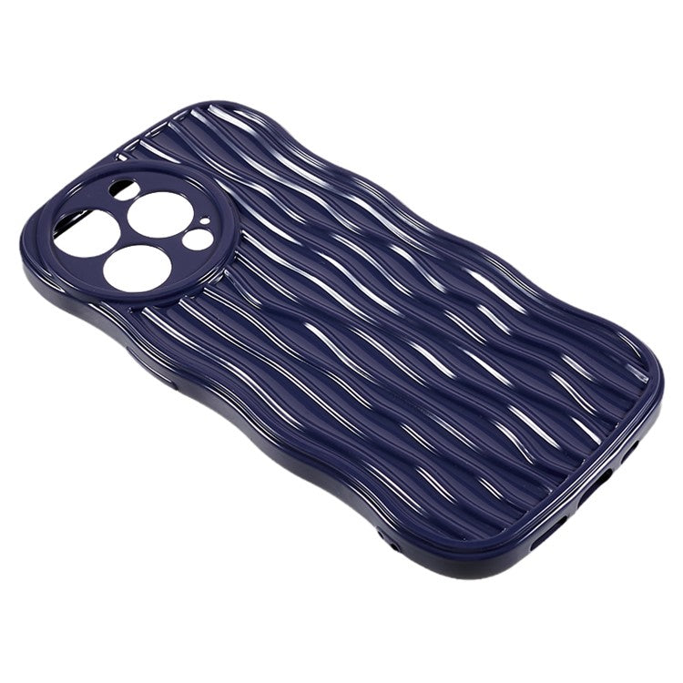 Wavy Edge Phone Case for iPhone 14 Pro , Flexible TPU Anti-drop Phone Cover - Dark Purple