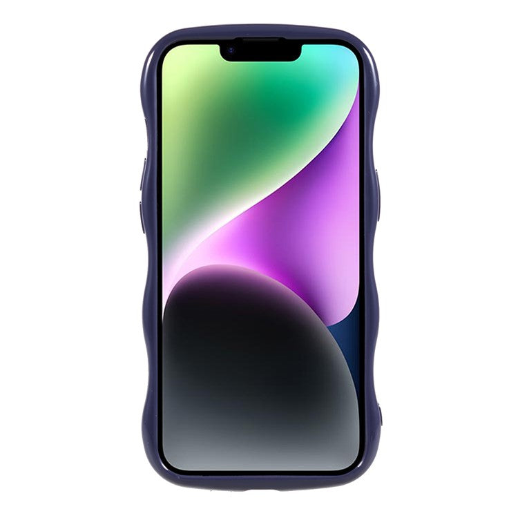 Phone Case for iPhone 14 Plus Anti-Fall Soft TPU Protective Cover Wavy Edge Phone Shell - Dark Purple