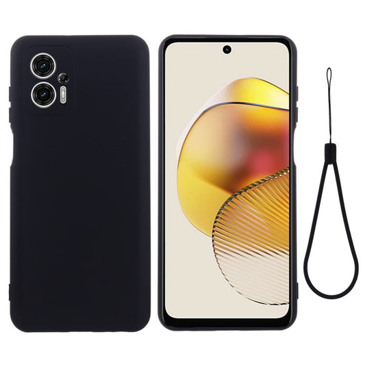 Smartphone Cover for Motorola Moto G13 4G / G23 4G , Liquid Silicone Soft Lining Case with Strap - Black