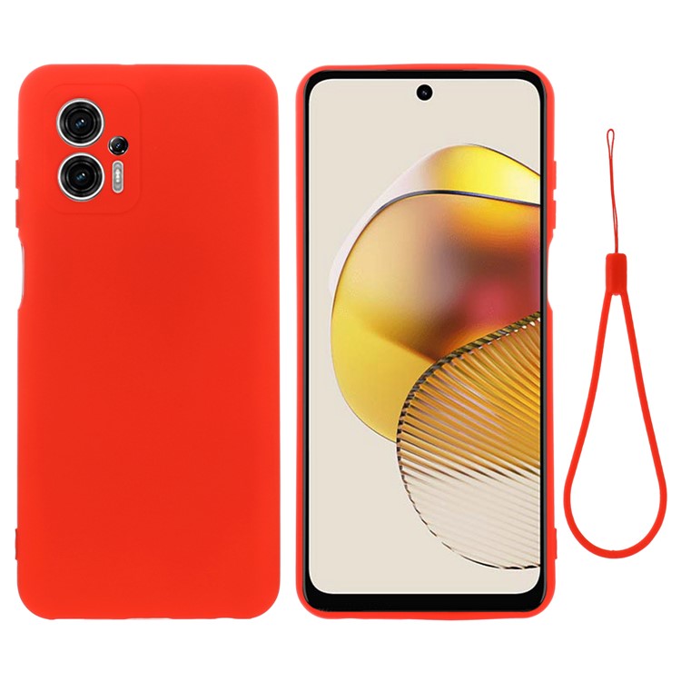 Smartphone Cover for Motorola Moto G13 4G / G23 4G , Liquid Silicone Soft Lining Case with Strap - Red