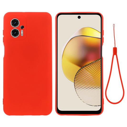 Smartphone Cover for Motorola Moto G13 4G / G23 4G , Liquid Silicone Soft Lining Case with Strap - Red