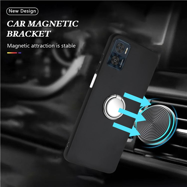 Ring Kickstand Matte Cover for Motorola Moto E22 4G / E22i 4G TPU Phone Case Support Car Magnet Mount - Silver