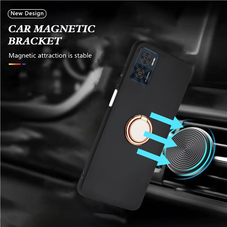 Ring Kickstand Matte Cover for Motorola Moto E22 4G / E22i 4G TPU Phone Case Support Car Magnet Mount - Rose Gold