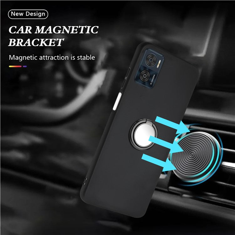 Ring Kickstand Matte Cover for Motorola Moto E22 4G / E22i 4G TPU Phone Case Support Car Magnet Mount - Black