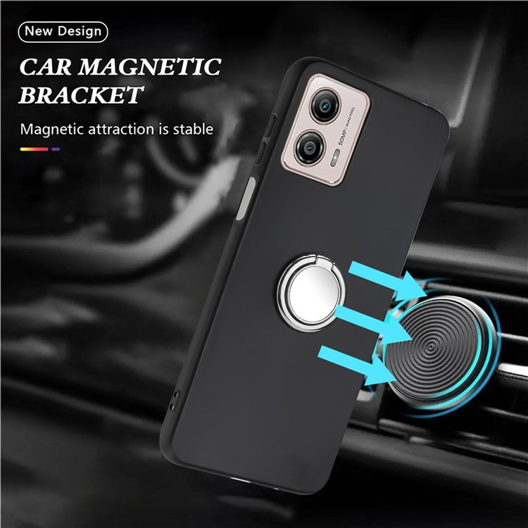 TPU Cover for Motorola Moto G53 5G / G23 4G / G13 4G Matte Phone Protector Case with Ring Kickstand - Silver