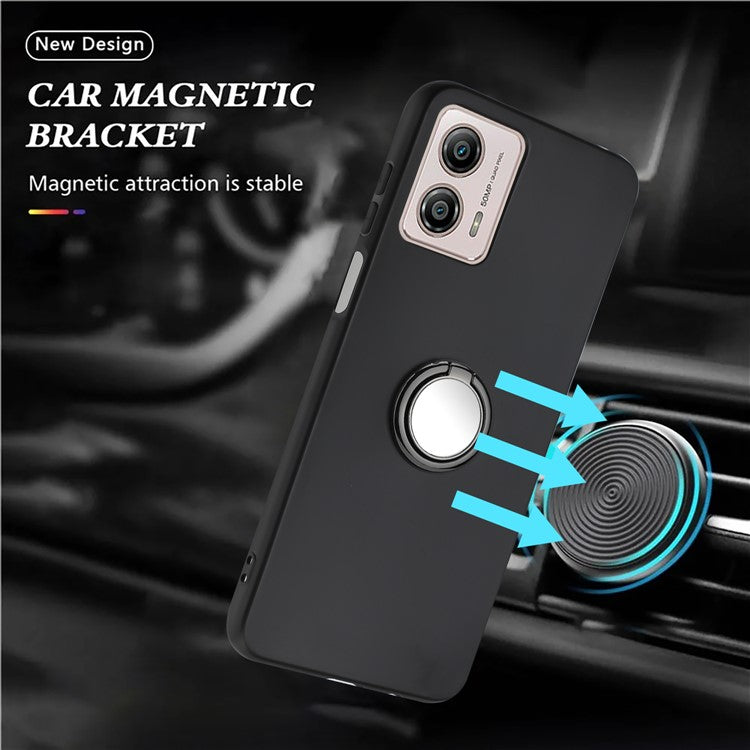 TPU Cover for Motorola Moto G53 5G / G23 4G / G13 4G Matte Phone Protector Case with Ring Kickstand - Black